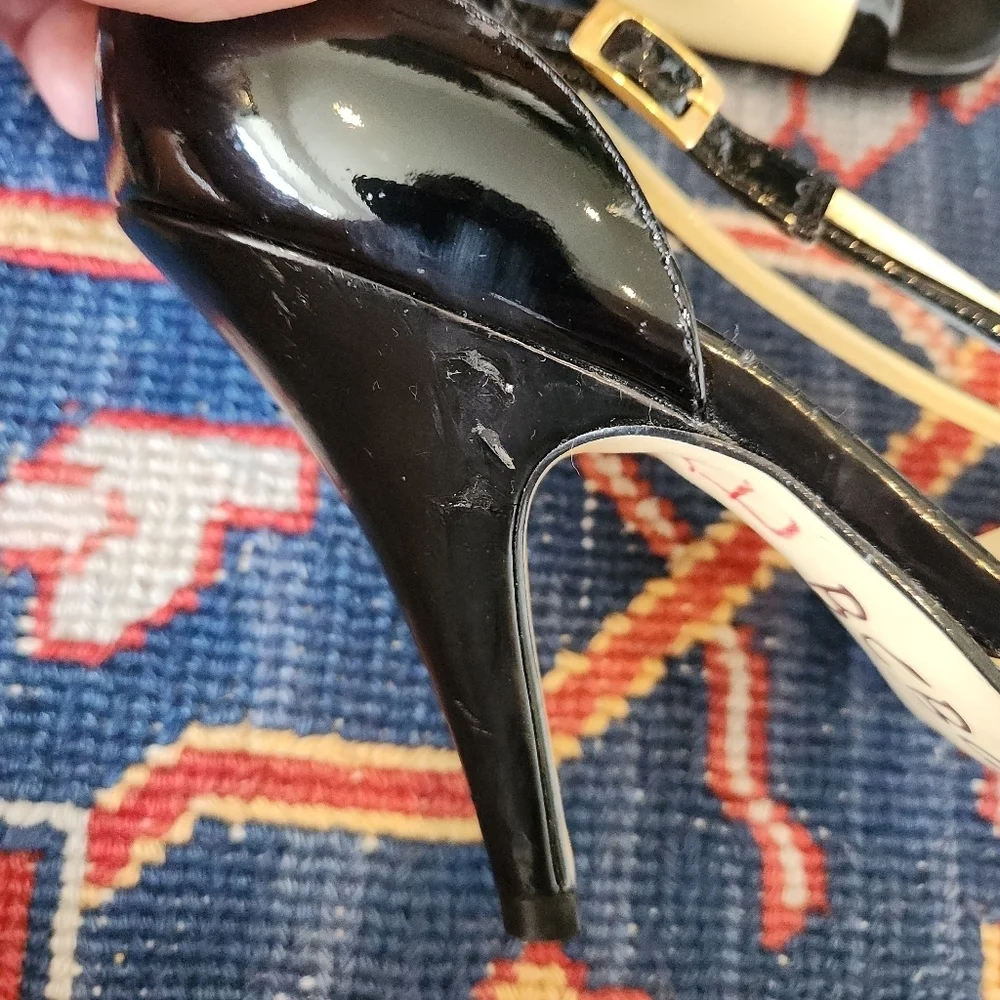 BCBG PARIS Black and Butter Yellow Heels with Ankle Straps - Picture 5 of 6